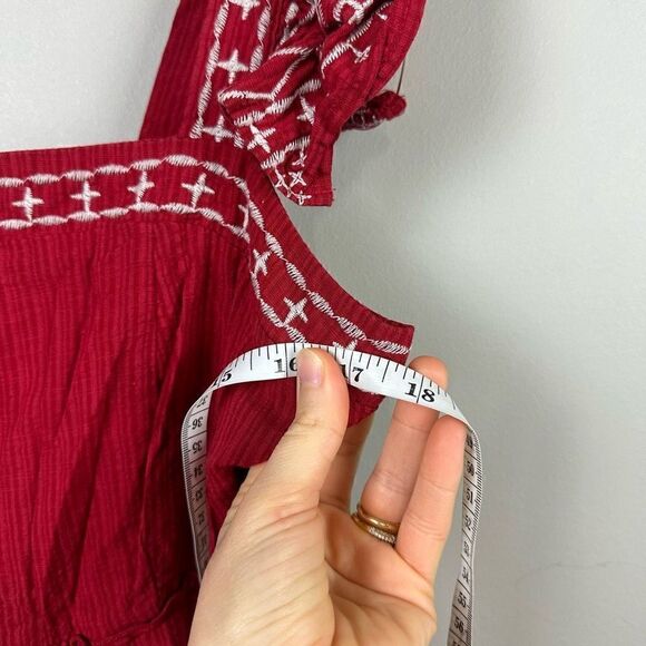 Knox Rose boho embroidered square neck ruffle shoulder tiered midi dress - Picture 7 of 13